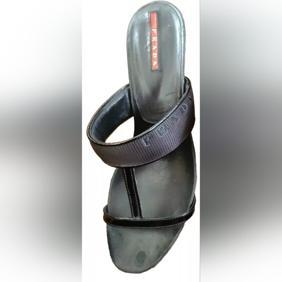 Prada Black patent leather open toe slide wedge platform shoe EU 39.5 US 9.5 - Picture 4 of 4